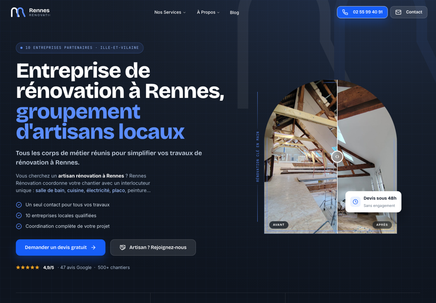 Page d'accueil du site de Rennes Rénovation, notre entreprise de rénovation à Rennes